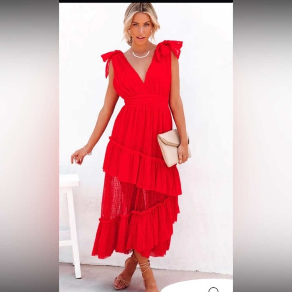 Vici Red High-Low Ruffle Maxi Dress - Picture 2 of 13